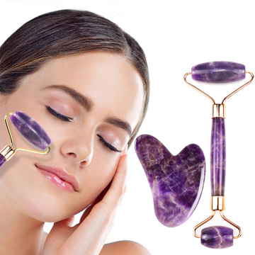 Amethyst Face Massage Roller Gua Sha Massager Natural Stone Jade Anti Wrinkle Facial Beauty Thin Lift Relax Slimming Tools