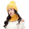 Women Winter Knit 2Pcs Avocado Beanie Hat Ruffled Turtleneck Collar Scarf Set 649C