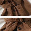 Gaganight Solid Women Corduroy Outwear Vest Sleeveless Tops with Belt Autumn Winter Fashion Office Lady Vintage Tank Camis Chic