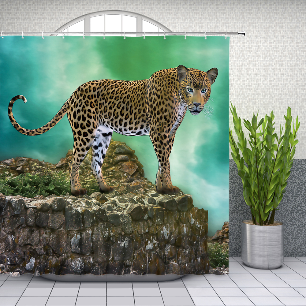 Africa Wild Animals Shower Curtains Lion Tiger Elephant Bear Leopard Bathroom Decor Waterproof Polyester Cloth Curtain Set Cheap