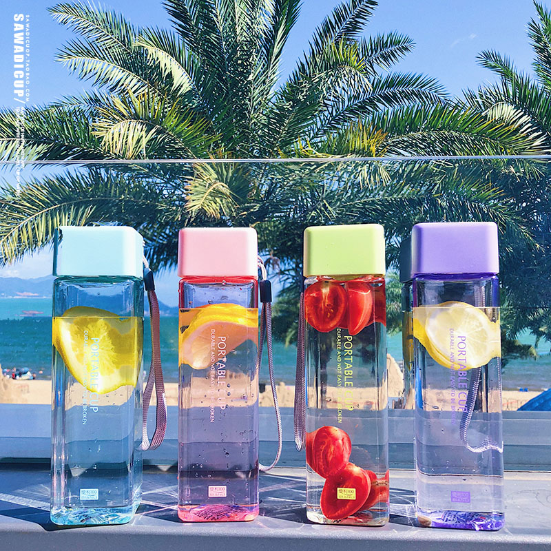 New Water Bottles 500 ML Square Water Cup Heat Resistance Transparent Sports Simple and Stylish Bottle Letter Print Clear