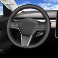 Shining wheat Black Genuine Leather Hand-Stitched Car Steering Wheel Cover for Tesla model 3