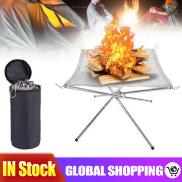 Portable Outdoor Fire Pit Stainless Steel Camping Wood Stove Stand Frame Fire Rack Garden Backyard Heating Mesh Fire Bonfire Pit