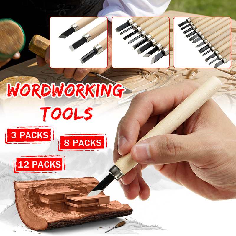 Doersupp Wood Carving Chisels Knife 3/8/12pcs/Set For Basic Wood Cut DIY Tools and Woodworking Gouges Professional Hand Tools