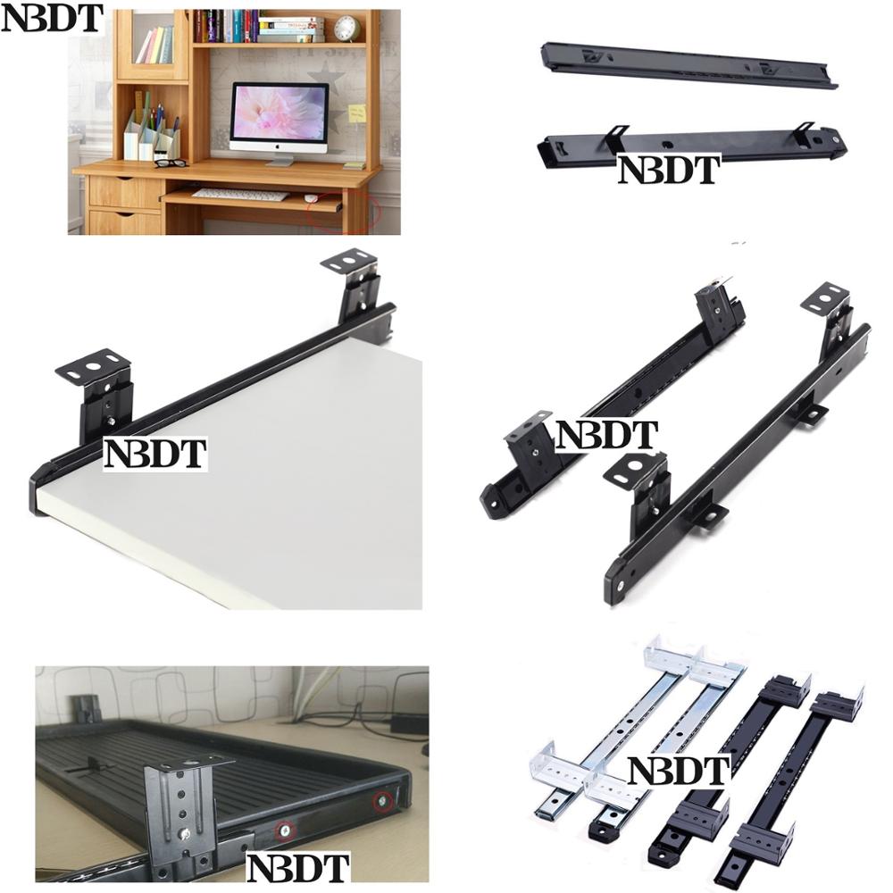 1Pair Ball Bearing Pull Out Slide Rail Plastic Wooden Keyboard Tray Hanging Bracket Side Mounting PC Desk