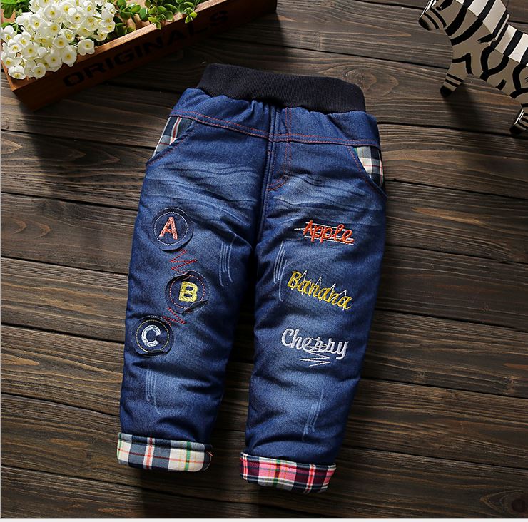 Baby Boy Winter Pants Denim Pants For Girl Thick Denim Cartoon Trousers Kids Thermal Jeans 9-24M Children Warm casual Leggings