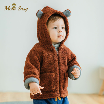 Baby Girl Boy Winter Hooded Jacket Thick Infant Toddler Teddy Bear Coat Wool Baby Outwear Bear Ear Baby Clothes 0-3Y