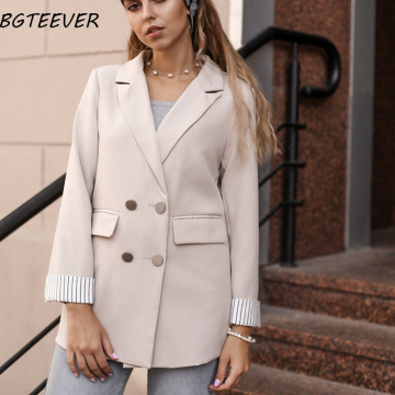 BGTEEVER Double Breasted Women Blazer Jackets Notched Collar Slim Style Autumn Winter Female Outerwear Elegant Ladies Coat 2019