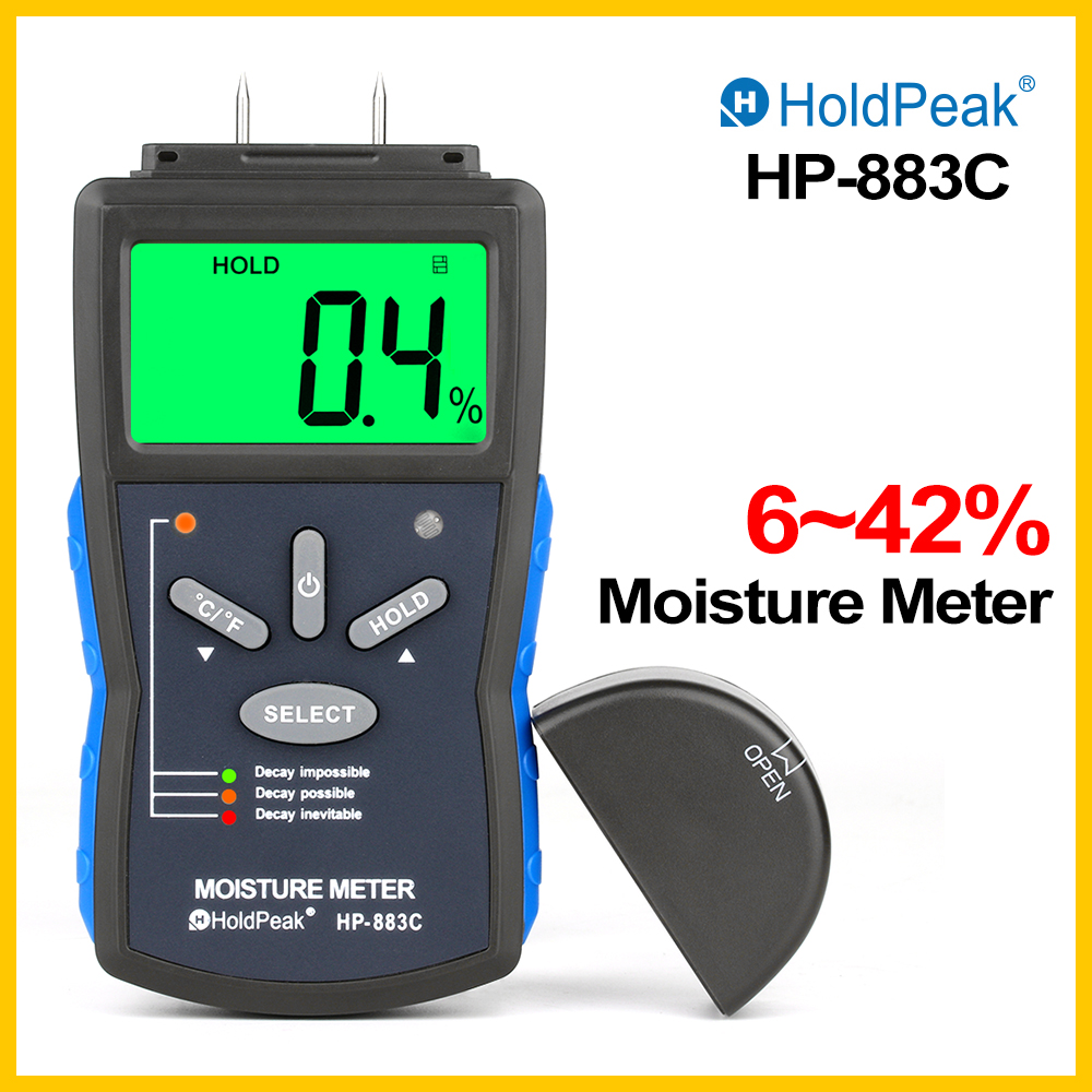 HoldPeak Moisture Meter Digital Wood/Building Moisture Meter 6-42% Tester Hygrometer Timber Damp Humidity Measuring Device