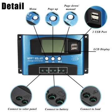 30/40/50/60/100A 24V 12V Auto Solar Panel Battery Charge Controller PWM LCD Display Solar Collector Regulator with Dual #289809