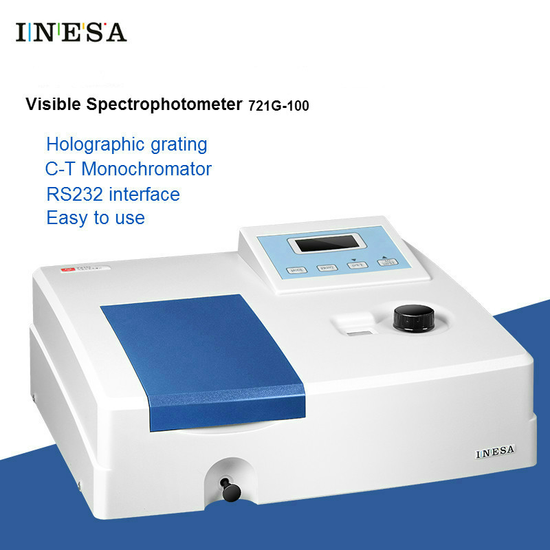 Visible Spectrophotometer 721G-100 Vis Photometer Wavelength 340 - 1000nm (2nm) Backlit LCD Spectrometer Cuvette Stand 100 mm