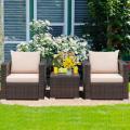 3PCS Patio Rattan Furniture Set Conversation Wicker Sofa Set w/Cushion Garden HW66531+