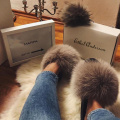 ETHEL ANERSON Real Fox Raccoon Fur Slippers for Women Fur Slides Flip Flops beach plush fluffy furry designer slippers sandal