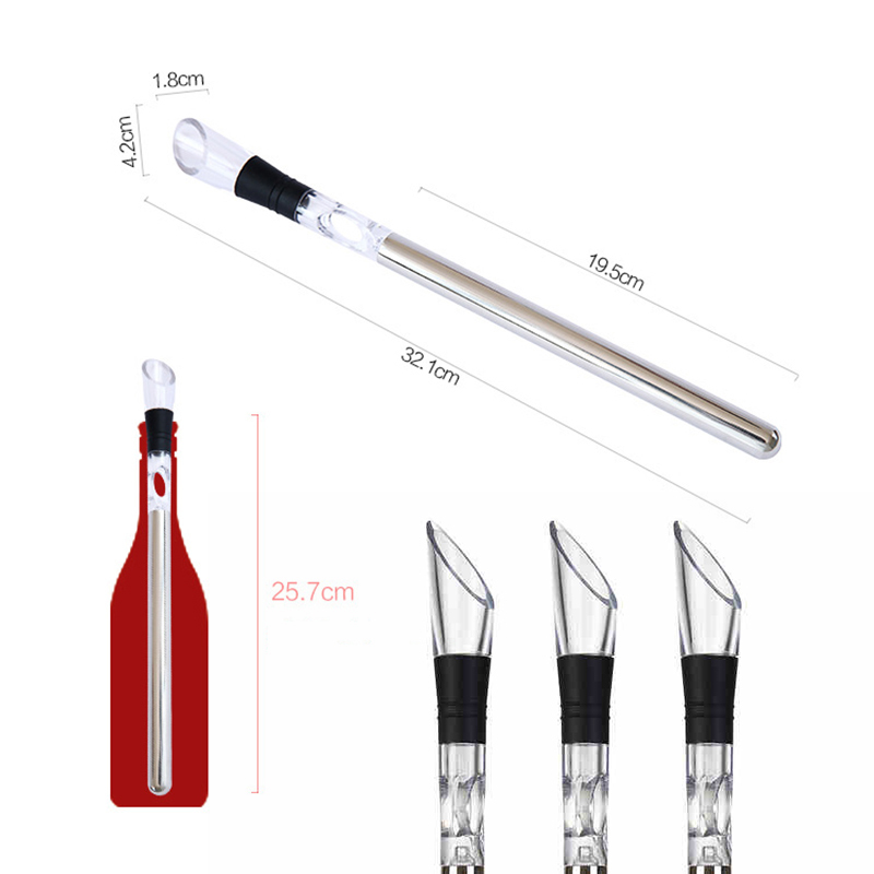 1pc X Bar Tool Stainless Steel Ice Wine Stick With Wine Pourer Wine Cooling Stick Cooler Beer Beverage Frozen Stick Ice Cool