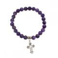 Natural Amethyst Chakra Gemstone 8MM Round Beads Charms Bracelet with Heart Alloy