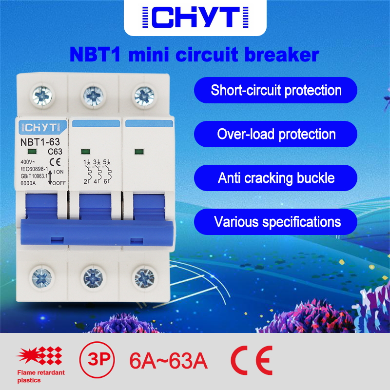 Household Miniature Circuit Breaker C type AC MCB NBT1-63 3P 6A 10A 16A 20A 25A 32A 40A 50A 63A