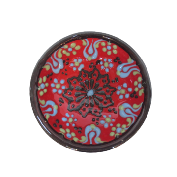 Hand Made Tile Patterned Kaolin Clay Quartz Limestone Bowl 8cm Black and Red Colored Old Turkish Pattern Healty Gift