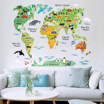 Animal World Map New World Map vinyl Wall Sticker Wall stickers Removable Wallpaper For Living Room Bedroom Decor Decals Kids