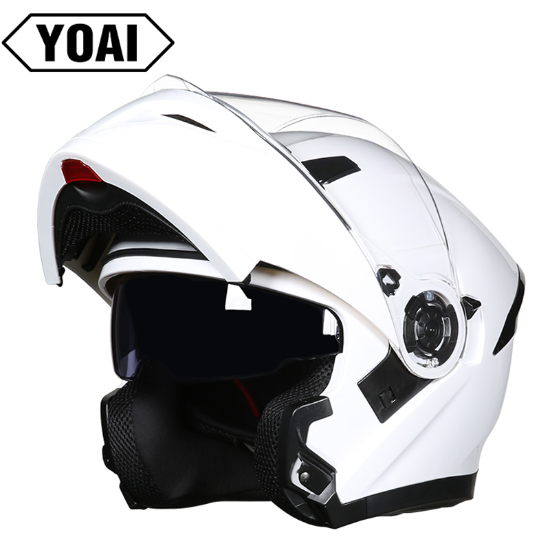 YOAI Motorcycle Helmet Racing Modular Dual Lens Motocross Moto Helmet Full Face Helmets Flip Up Casco Moto Capacete Casque Black