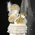 2 Pcs Romantic Crown Swan Cake Topper Flamingo Cake Dessert Baking Decorative Ornament Birthday Wedding Cake Decoration Supplies