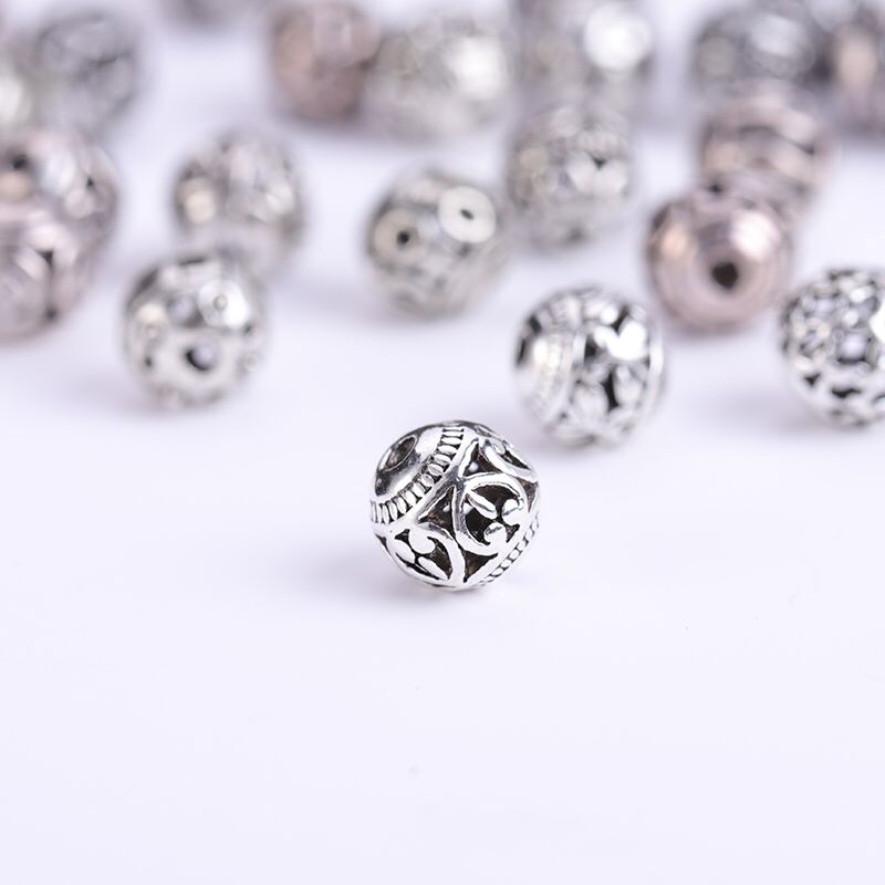 10/30pcs Multi Designs 8mm Tibetan Silver Round Metal Beads Hollow Out Handcraft Prayer Spacer Beads Fit DIY Jewelry Bracelets