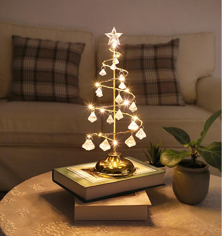 Christmas Tree Spiral Crystal Light LED Desk Table Lamp Christmas Decoration For Home Xmas Accessories Holiday Lighting