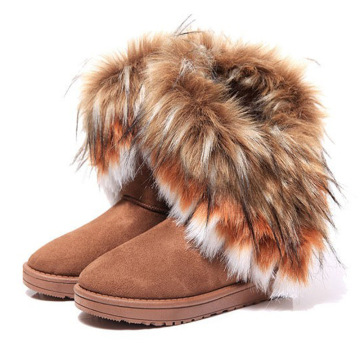 New Winter 2019 Snowshoes Thickened High-heeled Cotton Boots Flow Non-slip Su Rabbit Fur Boots Female Fox Fur Womens Snow Boots