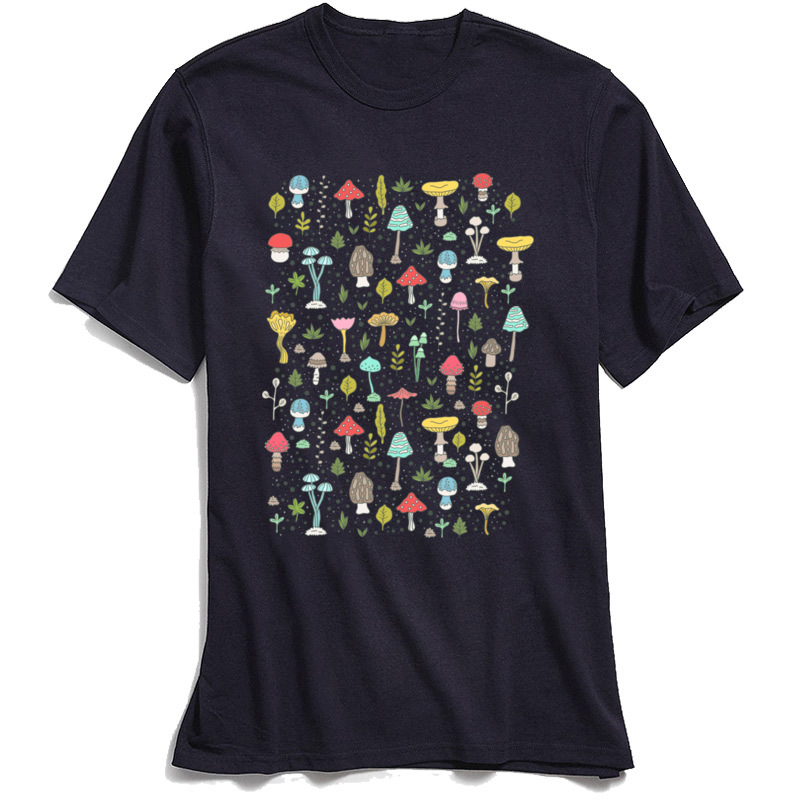 Casual Men T Shirt Mushrooms Spring T-shirt 2018 Cartoon Printed Male Clothing 100% Cotton Fabric Black Tops & Tees Tshirt