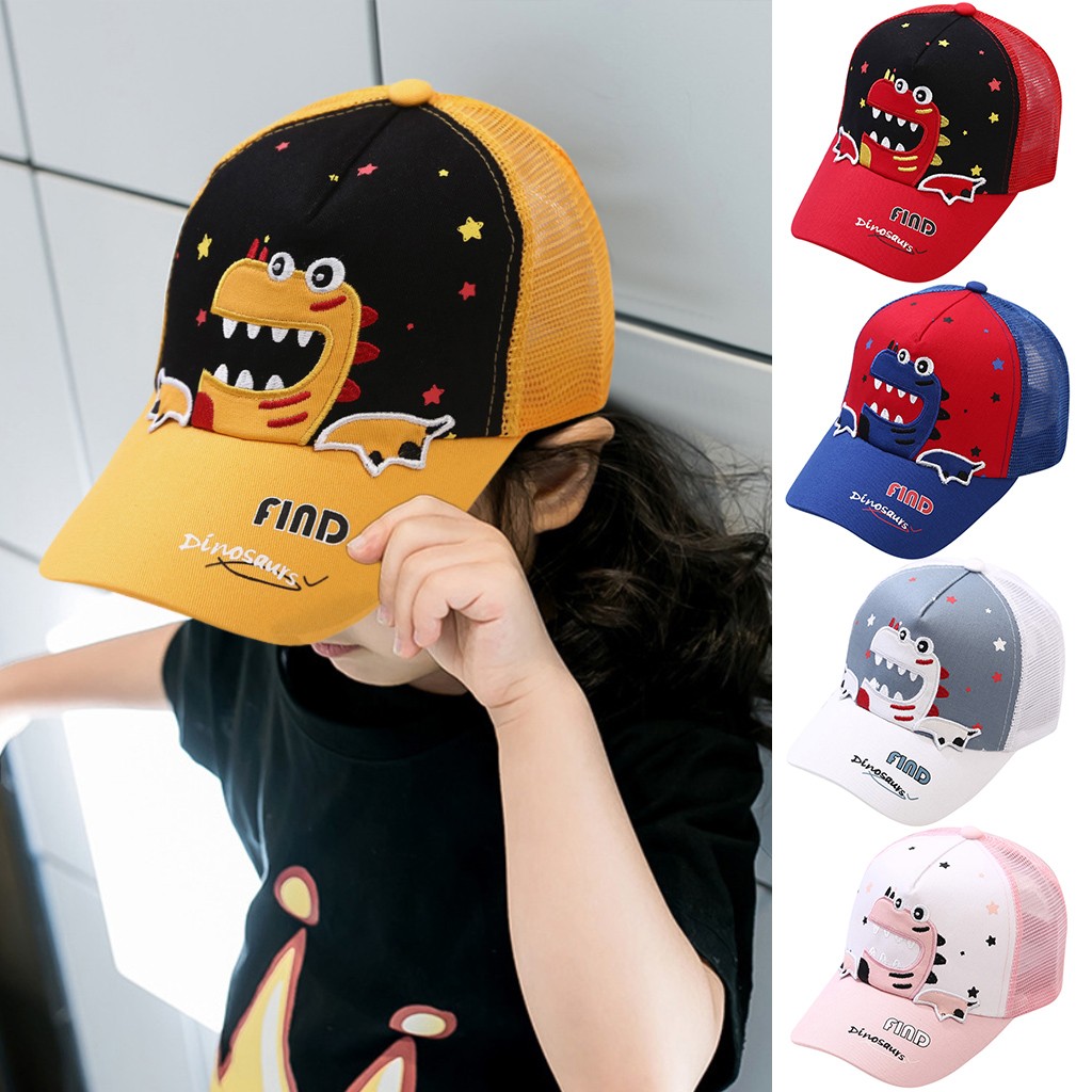 #40 Baby Boy Girl Hats Little Dinosaur Baseball Caps Breathable Mesh Cap Summer New Children's Sun Hat Korean Cute Kid Snapback