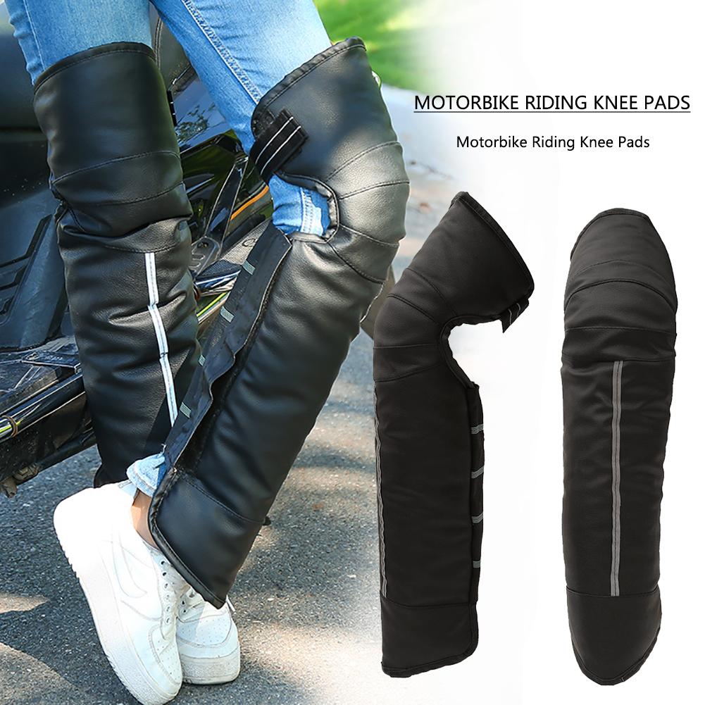 Thick PU Leather Motorcycle Protective Knee Pad With Reflective Strip Half Chaps Ski Knee Protector Waterproof Leg Warmer Moto