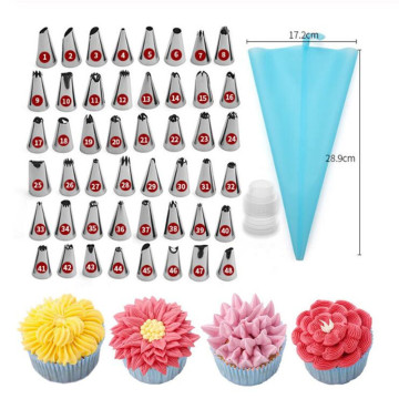 50 PCS/Set Silicone Pastry Bag Tips Kitchen DIY 48 Icing Piping Nozzle + Cream Reusable Pastry Bags Cake Decorating Tools