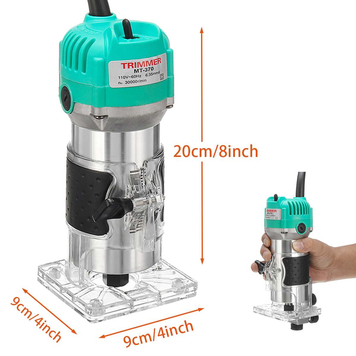 2200W 1/4 Inch Corded Wood Laminate Router 30000RMP Electric Hand Trimmer Woodworking Tool With 60inch Cable