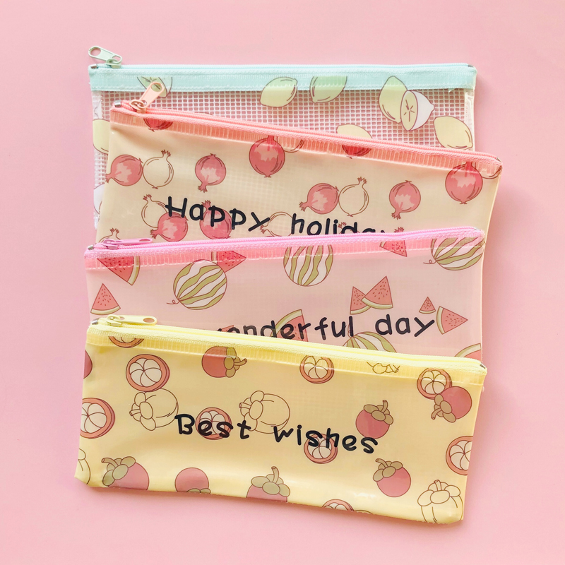 1X Fresh Day Fruits B6 Flat Grid Pen Pencil Bag Storage Case School Office Supply Stationery