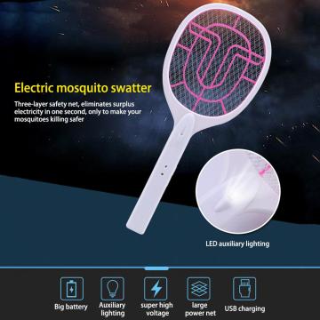 USB Rechargeable Electric Mosquito Flying Swatter Mosquito Killers Bug Zapper Racket Pest Control 18650 Lithium Battery