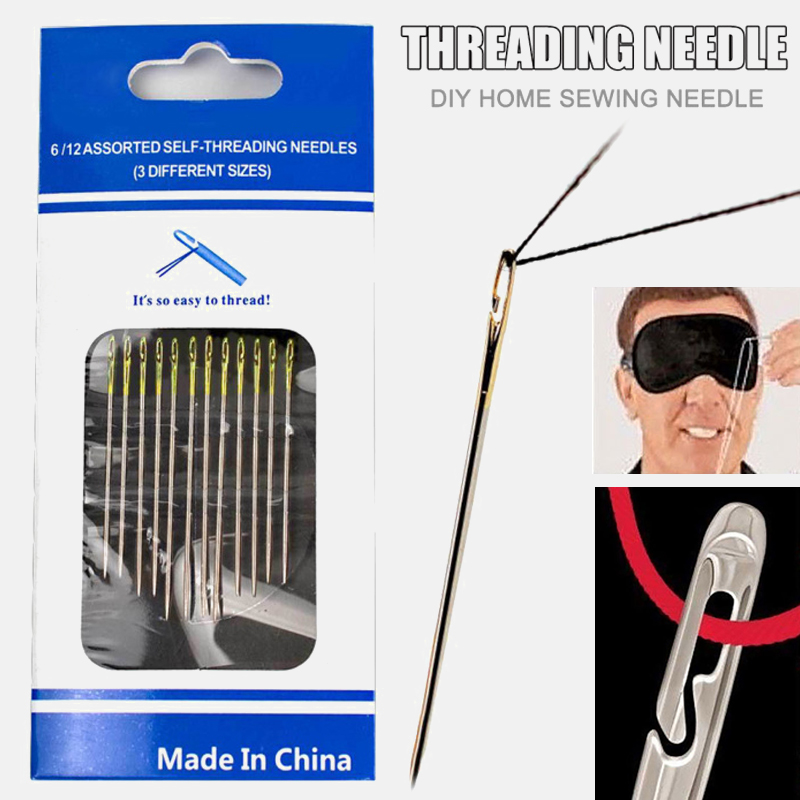 12Pcs/set Elderly Stainless Steel Sewing Needles Embroidery Needle Needle-side Hole Blind Needle Threading Hand Household Sewing