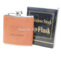 Personalized logo of Brown leather hip flask 6 oz