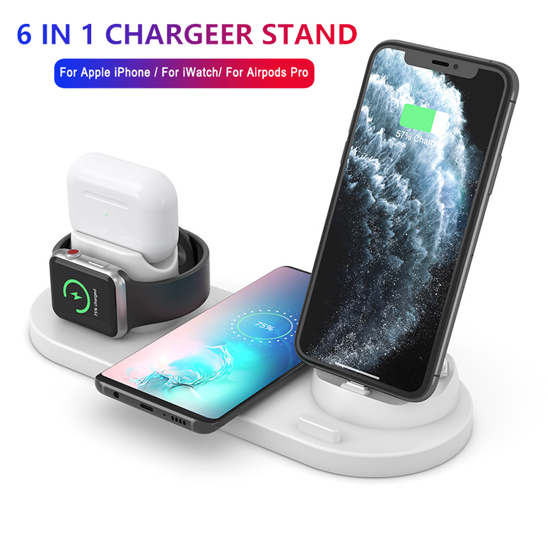 10W Qi Wireless Charger Stand For iPhone 11 Pro XS Max XR 6 in 1 Fast Charging Dock Station For Apple Watch 2 3 4 5 AirPods Pro