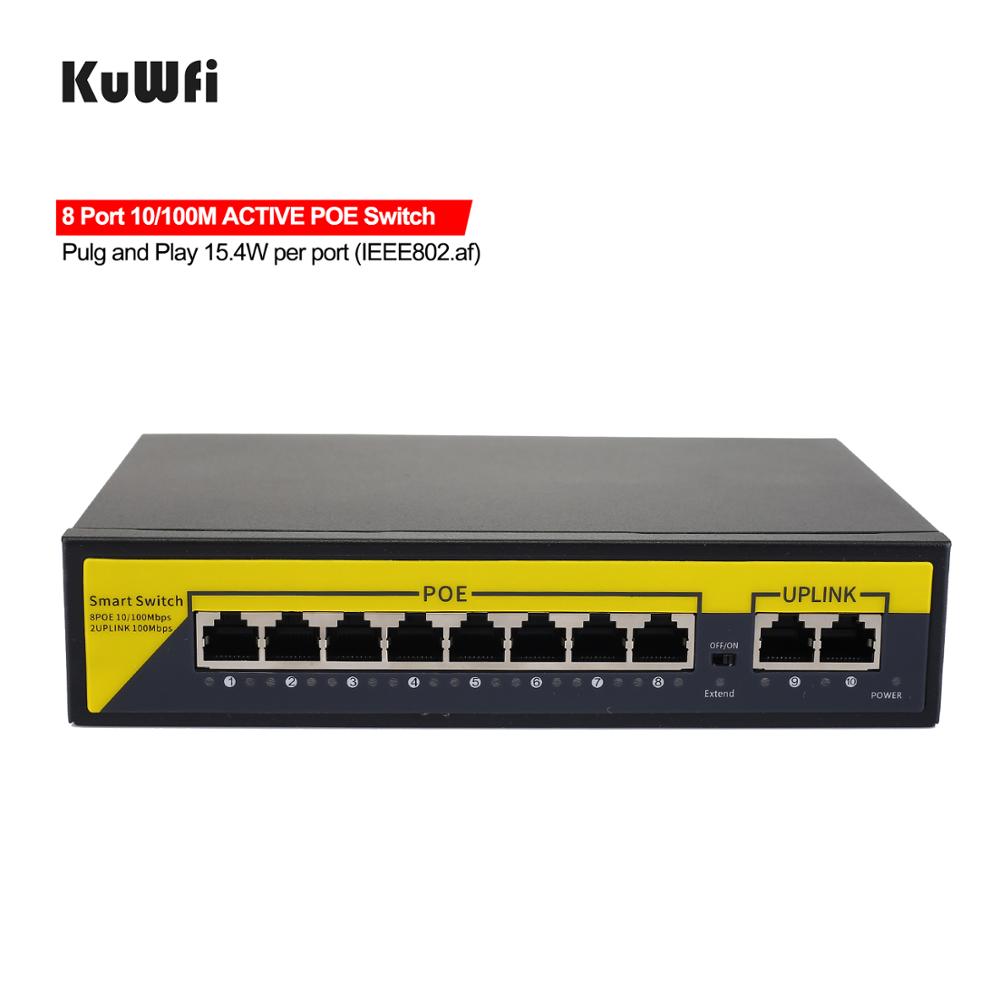 KuWFi 10 Port Switch,8POE and 2 Uplink , 802.3af/at, 120W Built-in Power, Vlan Up to 250m, Metal Plug & Play Network Switch
