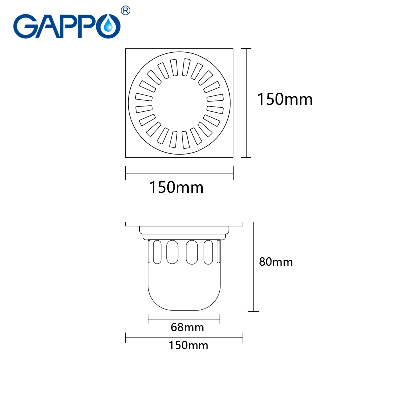 GAPPO Drains bathroom stopper stainless steel 15*15cm anti-odor shower drain strainer bathroom waste drains water drain