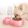 Pet Bowl Automatic Feeder Dog Cat Food Bowl with Water Dispenser Drinking Raised Stand Dish Bowls Double Bowl Stainless Steel