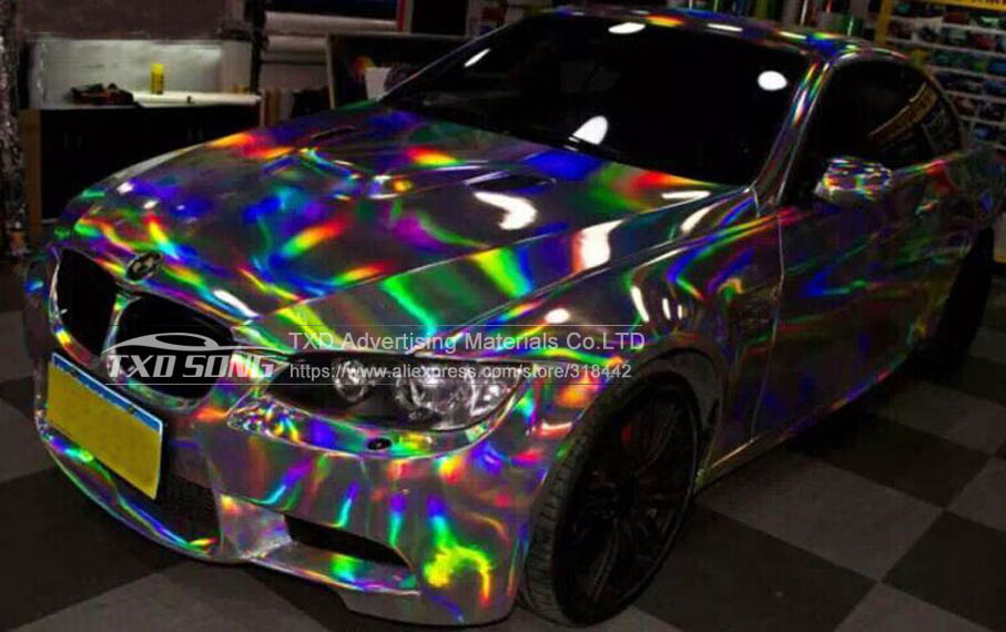 152 x40cm Silver black Holographic Chrome Vinyl Holo Film Laser Plating Car Wrap Sticker Sheet With Air Bubble Free