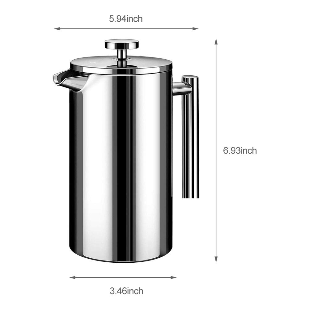 Stainless Steel French Press Coffee Maker 350ml Double-Wall Stainless Steel Metal Insulated Pot with 3 Level Filtration System