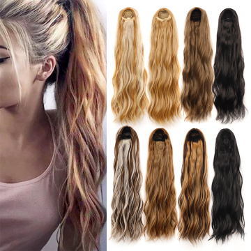 Alileader High Quality 24inch Colorful Seamless Clip In Hair Extension Kinky Synthetic Clip In Ponytail