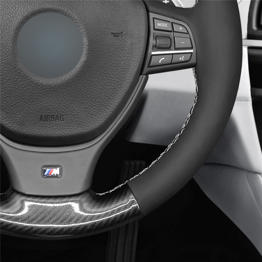 MEWANT Black PU Carbon Fiber Suede Car Steering Wheel Covers for BMW M Sport F10 F11 (Touring) F07 F12 F13 F06 F01 F02 M5 F10