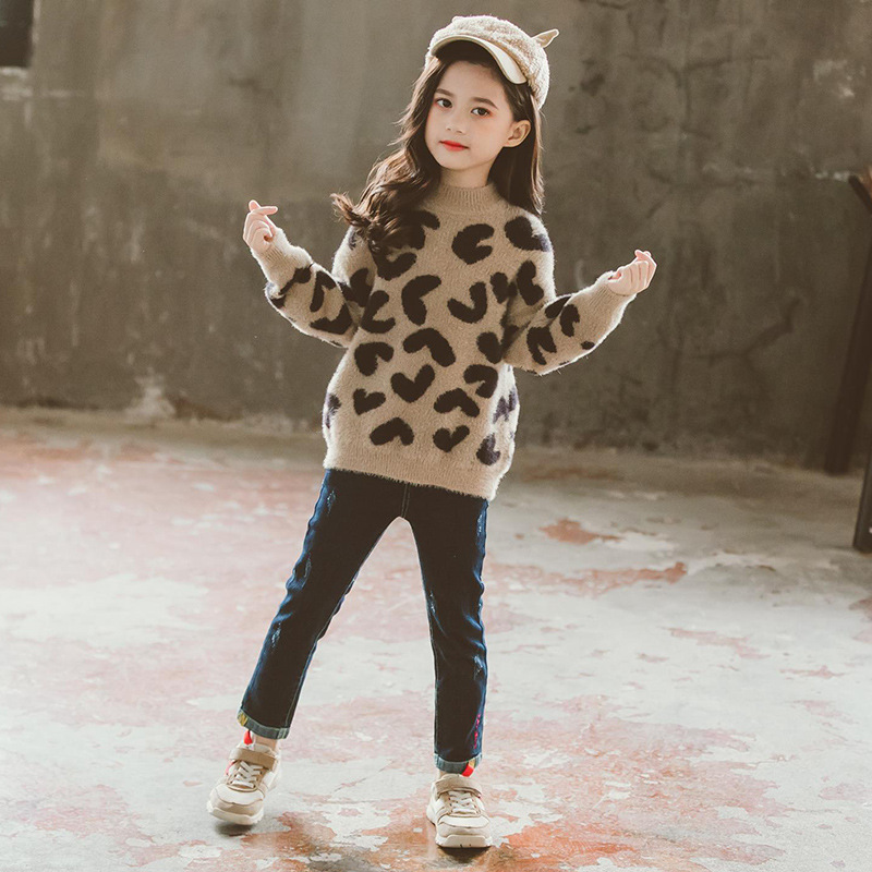 Kids Baby girls Clothes Sweaters Leopard Knitted Pullover Casual Long Sleeve Children's Tops Toddle 3 4 5 6 7 8 9 10 11 12 years