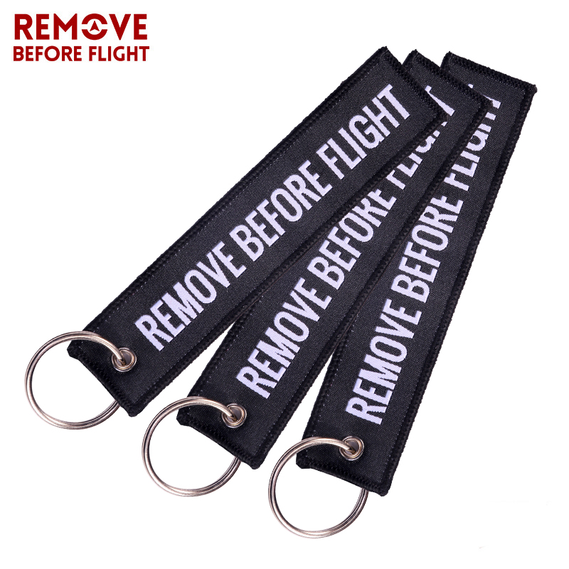 3 PCS/LOT Remove Before Flight Woven Key Tag Special Luggage Label Red Chain Keychain for Aviation Gifts OEM Key Ring Jewelry