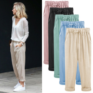 Women's Pants Trousers New American Large Size Loose Thin Cotton And Linen Casual Pants Harem Pants Sweatpants Women WSP7234