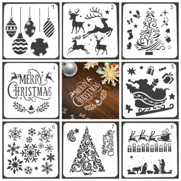 Merry Christmas Design Stencils for DIY Scrapbooking Plastic Handmade Cake Template Crafts Diary Decor Painting Spray Tool Card