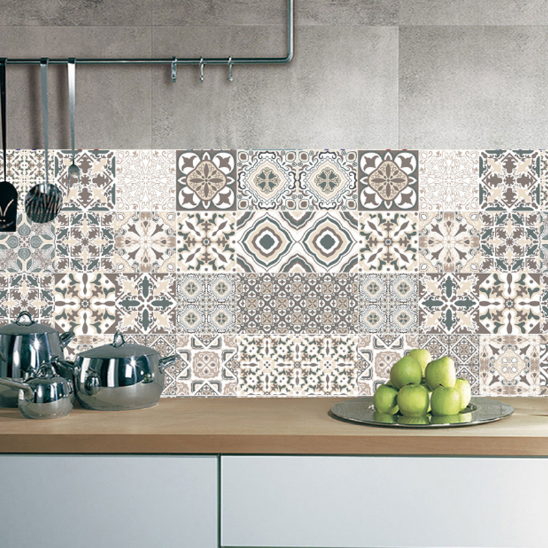 Decorative Retro Moroccan Tiles PVC Tile Stickers DIY Grey Wall Art Decal Adhesive Waterproof Kitchen Backsplash Bathroom Decor