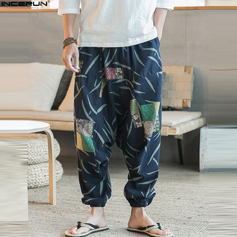 Baggy Cotton Linen Harem Pants Men Hip-hop Women Plus Size Wide Leg Trousers Casual Vintage Long Pants Pantalones Hombre 2020